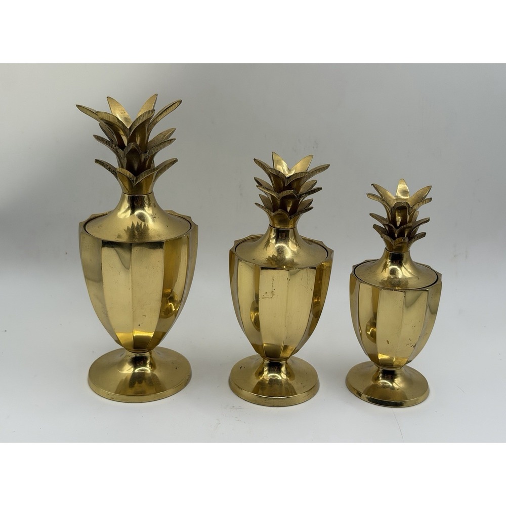 Vintage Brass Pineapple Canisters Set of 3 Nesting Hollywood Regency Decor